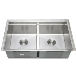Discount Handcrafted 32" Undermount 50-50 Double Bowl Stainless Steel Kitchen Sink with Companion Stainless Steel Colander and Rubber Wood Cutting Board Workstation Sinks|Double Bowl Sinks