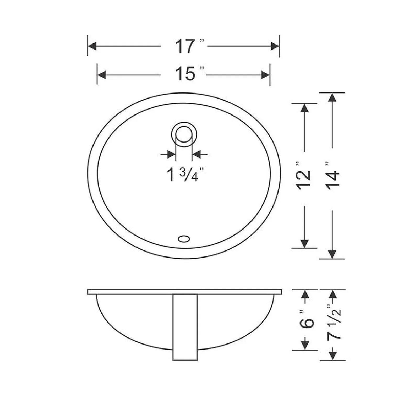17-Inch Oval Undermount Single Bowl Bathroom Sink Undermount